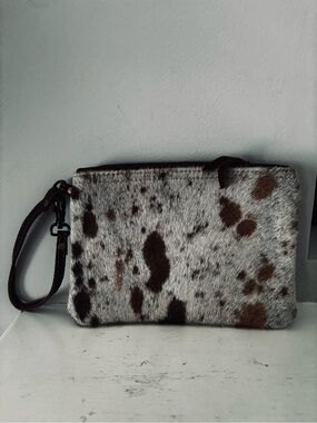 Myra Spotted Cowhide Wristlet Clutch - Brown & White